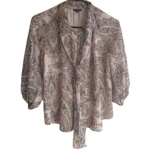Ann Taylor Long Sleeve Paisley Print Tie V Neck Lined Blouse Size XSmall Petite